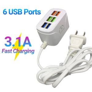 USB-Steckdosenleiste, multifunktional, Schnellladung, Plug-Play, 6 Anschlüsse, USB-Mini-Verlängerungsbuchse, HUB-Splitter für Büro