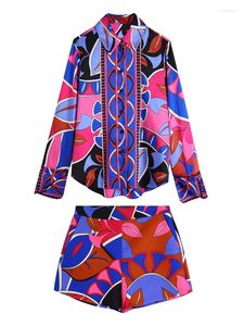 Damen Trainingsanzüge Street Style Vintage Print Shorts Sets Langarmshirt und Co Ord Set Damenbekleidung 2024 Mode Damen Zweiteiler