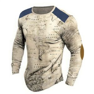 Vintage Mens Tshirts Cotton Shirts Map Grafikkläder överdimensionerade långärmad tshirt 5xl toppar Streetwear för manlig skjorta tees 240219