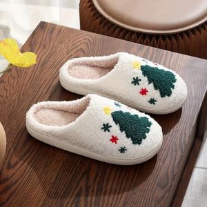 Slippers Women Christmas Tree Design Cozy House Anti-skid Slip-on Shoes Indoor For Men Winter