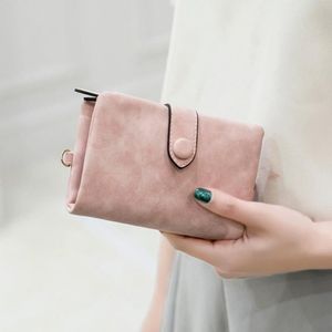 Portafogli Tri-fold Corti da donna con tasca portamonete con cerniera Portafogli da donna in morbida pelle smerigliata minimalista Portafoglio femminile rosa piccolo 2021264k