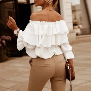 Women's Blouses Stylish Comfy Breathable And Comfortable Skin-Touching Solid Color Long Sleeve T-shirt Tops Layered Ruffle