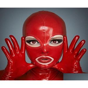Akcesoria kostiumowe 100 czysty lateksowe kaptury Otwórz Eyesmouth for Catsuit guma fetysz maska ​​cosplay impreza zużycie ręcznie robione kostiumy 7702600 d othcq