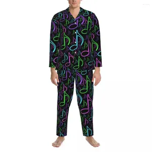 Men's Sleepwear Colorful Music Autumn Eighth Notes Random Print Loose Oversized Pajama Sets Mens Comfortable Home Design Suit