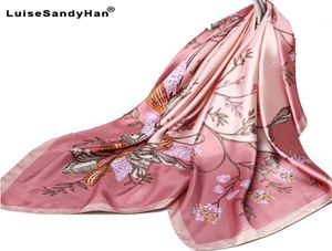 2020 Silk Satin Neck Scarf For Women Print Hijab Scarfs Female 9090cm Square Shawls and Wraps Scarves For Lady8911250