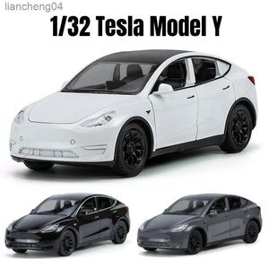 Diecast Model Arabalar 1/32 Tesla Model Y SUV Oyuncak Araba Modeli Diecast Alaşım Metal Minyatür Ses Işığı Geri Çekir