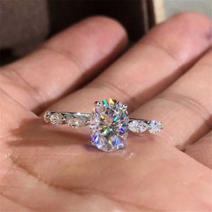 Pierścień Solitaire Natural Oval Moissanite Ceststone Real 14k białe złote zaangażowanie biżuterii dla kobiet kanałów Anillos de Bizute158Q