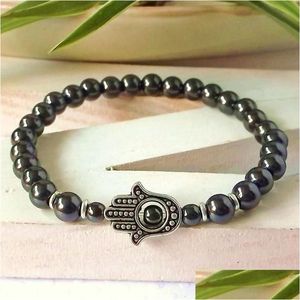 Beaded Sn0302 Trendy Stone Bracelet Hamsa Hematite Mans Heavy Bacelet Hand Christmas Gift For Men 328S Drop Delivery Jewelry Bracelet Otagp