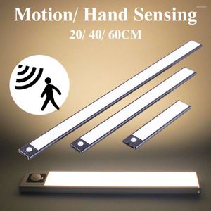 Luci notturne Zoyaloo LED USB Light 20/40/50CM Sensore di movimento spazzata a mano sotto l'armadio Lampada da armadio per cucina Camera da letto