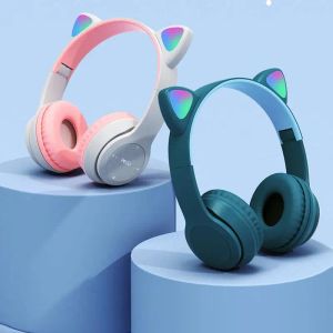 Headphone/Headset Cat Ear Wireless Bluetoothcompatible Headphones Foldable LED Light Up With Microphone For Computer PC Gaming Girls Kids