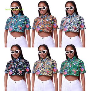 Short Sleeve Womens Printed Flower Color Crop Short Tops 2022 Cheap price Wholesale Blouse T-Shirt
