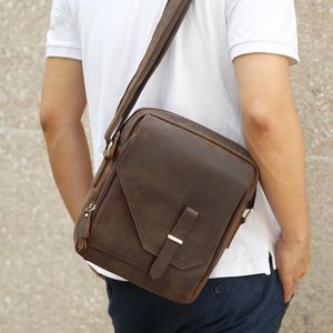 Bolsa de mão masculina de corpo cruzado, bolsa ipad de marca genuína de couro crazy horse vintage, bolsa de negócios masculina de ombro para homens sa276v