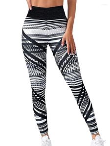 Kvinnors leggings kvinnor yoga byxor abstrakt linjer tryck fitness hög midja leggin booty lyftträning träning sportgymbågar