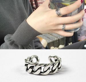 Rockart 100 925 Sterling Silver Personlig platt tjock kedja Öppen Ring för kvinnor Justerbara modesmycken Korean Designer2038047