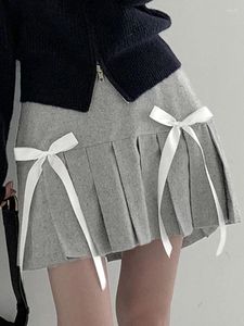 Skirts Y2K Mini Skirt Women Preppy Style Pleated Female Summer High Waist Ladies Korean Fashion Vintage Bow Lace-up Faldas