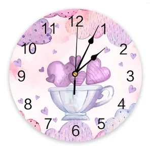 Wall Clocks Valentine'S Day Love White Cloud Cup Printed Clock Modern Silent Living Room Home Decor Hanging Watch