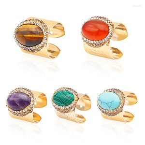 Cluster Rings Oval Stone Amethyst Open Ring For Women Boho Micro Inlay Adjustable Reiki Turquoise Finger Wedding Jewelry