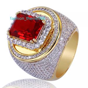 Ruby Band Diamonds Ring Iced Out Cz Zircon 18K Gold Plated Rings Hip Hop Jewelry For Men Women Gifts /