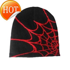 Pärla kepsar basker stickade pullover ull hatt spindel web tryckt varm hip-hop mode street punk cap 2023 y2k gothic unisex