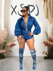 Kobiety Jumpsuits Rompers Dżinsy kombinezonu Women Street Clothing Autumn and Winter Long Inteved Blue Denim Scossuit One Piece Sexy Short Scossuit Bezpłatna dostawa J2402