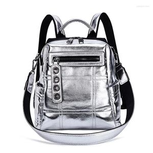 Sacos escolares Nigedu Glitter Mochila Mulheres Bolsa de Ombro Multifuncional Mochilas para Adolescentes Meninas Mochila Feminina Viagem Prata