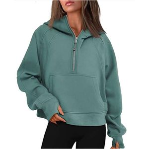 Lu- Damen-Yoga-Kapuzenpullover, Sport, Freizeit, halber Reißverschluss, Jacke, Plüsch-Hoodie, Fitnessstudio, Kleidung, lässig, Laufen, Sport, Joggen, Kapuzenpullover