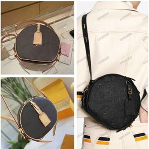 Klasik şapka kutusu çantası siyah boite chapeau çorba mm el çantası m45649 yuvarlak şekil çantası kabartmalı taneli deri crossbody327s