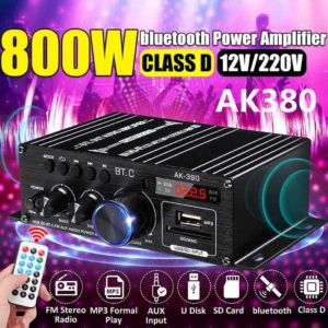 Speakers Ak380 800W 12V Power Amplifier Bluetoothcompatible Stereo Home Car BASS Audio Amp Music Player Car Speaker Class D FM USB/SD