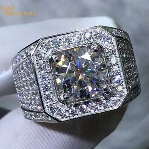 ソリティアリングウォンレインリアル925スターリングシルバー3EXラウンド5CT VVS1 GRAパステストダイヤモンドdモッサナイトオステスト男性ギフトドロップ294z