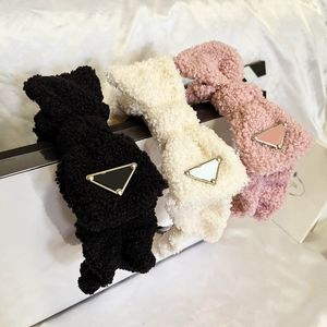 French high-end elegant makeup headband, colorful lamb hair bow hairpin hairband, autumn and winter face wash headband, wide-brimmed wool sponge high skull headband