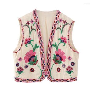 Gilet da donna 2024 Gilet ricamato Senza maniche Camicie Cappotto Donna High Street Moda vintage Scollo a V Allentato Giacche casual Outfit Estate