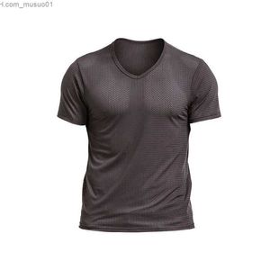 Regatas masculinas Mens Camisetas Malha Tops Secos Rápidos Coletes de Seda Gelo para Homem Roupas Sólidas V Pescoço Manga Curta Undershirt Verão Cool Tees TopsL2402