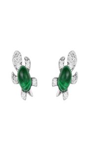 925 Sterling Srebrny Chic Retro Turtle Piękny Szmaragd Tortoise Animal Ear Studs Kolczyki Kobiety i dziewczęta Prezent 8920662