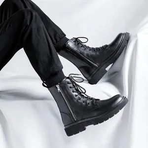 Botlar İngiltere tarzı erkek platform siyah orijinal deri ayakkabı marka tasarımcısı ayak bileği boot yakışıklı motosiklet botas hombre