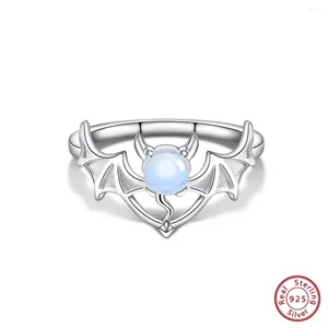 Cluster Rings Mondstein-Fledermausring aus S925-Silber, perfekt, um Ihrem Outfit einen Hauch von Geheimnis zu verleihen