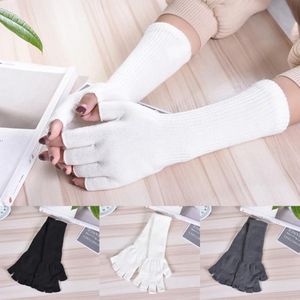 Fünf Finger Handschuhe Lange Gestrickte Halbfinger Frauen Mädchen Frühling Herbst Winter Armstulpen Reines Weiß Schwarz Grau Elbow2314