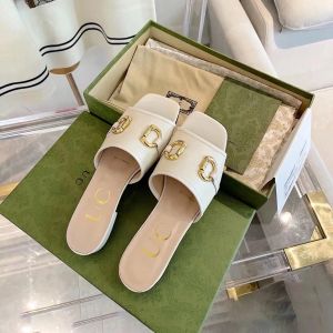 designer skor kvinnor man toffel högkvalitativ lyx hög klackar sommar mode sexig strand sandal guldtonat hästbit läder brev glider