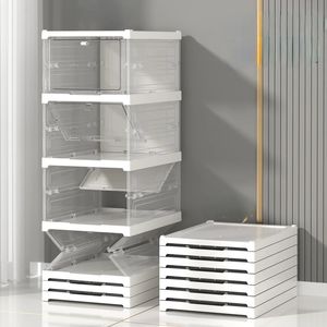 Organizzatore pieghevole per scatole di scarpe e scatole portaoggetti, trasparente, installazione visibile, scaffale gratuito, giardino domestico 240220