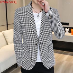 Ternos masculinos terno 2024 primavera e outono versão coreana magro único jaqueta escritório profissional casual casaco xadrez 4xl 3xl