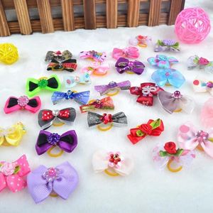 Dog Apparel 10Pcs Candy Colors Pet Cat Hair Bows With Rubber Bands Grooming Accessories Cute Headwear For Small Dogs Kitten Yourkies