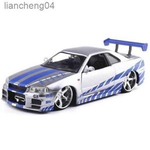 Diecast Model Cars All Jada 1 24 Fast and Furious Nissan Skyline Gtr R34 Diecast Metal Alloy Model Car Toys for Children Toy Gift Collection