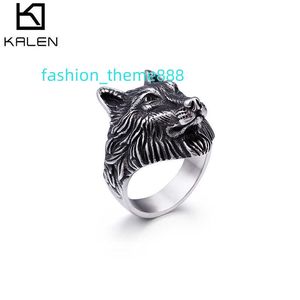 KALEN Anillos Acero Inoxidable Biker Ring Silver Stainless Steel Animal Wolf Rings For Men