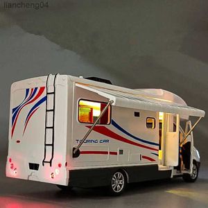 DIECAST Model samochodów 1 28 DIECAST Luksusowy RV Rekreacyjny samochód samochodowy metalowy obozowicz Van Motorhome Touring Car Model dźwięk i lekki prezent dla dzieci