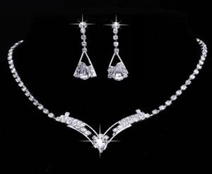 Jewelry Sets Wedding Necklace Bracelets Earrings 18 styles New Crystal Fashion Women Sparkling V Shaped Rhinestone Charm Bridal6939613