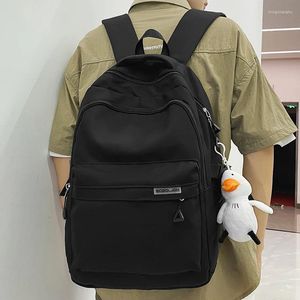 Schultaschen Sweethearts Schwarz Outdoor-Reiserucksack Große Kapazität Nylonstoff Unisex Laptop Rucksack Kawaii Ente Anhänger Liebhaberrucksack