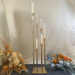 Inget ljus inklusive) Bröllopsmaterial Birthday Party Populära bågbakgrund Guld Flower Stand Decoration Wedding Road Guide Props