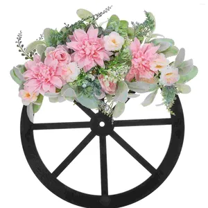 Dekorativa blommor Växtdekor Spring Wheel Garland Wreath Door Artificial Ornament Flower Front Outside Wreaths Green Leaf