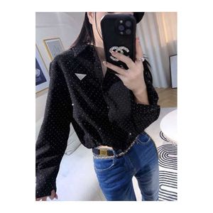 Autumn and Winter New Heavy Industry Hot Diamond Black Shirt for Women High End Light Luxury Long Sleeved Sweet Cool Style Top