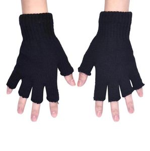 全男性の黒いニットストレッチ弾性温かい半分指の指の手袋冬の女性手袋