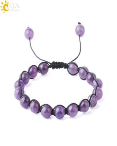 CSJA Women Amethyst Jewelry Natural Semi Precious Stone Beads Thread 8mm Wrap Gemstone Beaded Bracelets Purple Crystal Bangle Resi7885227